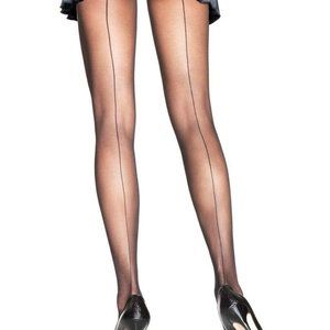 *LEG AVENUE #9002  Blk Sheer Pantyhose w/black seam NOS NWT